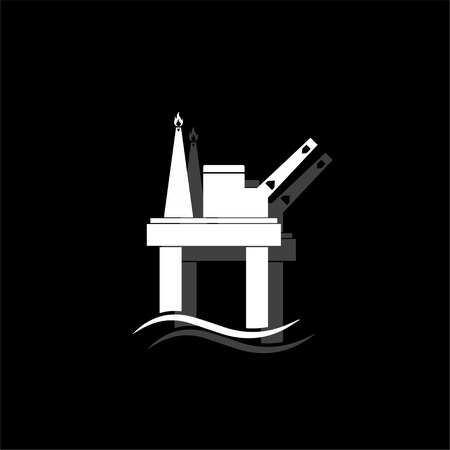 Oil platform. White flat simple icon with shadowのイラスト素材