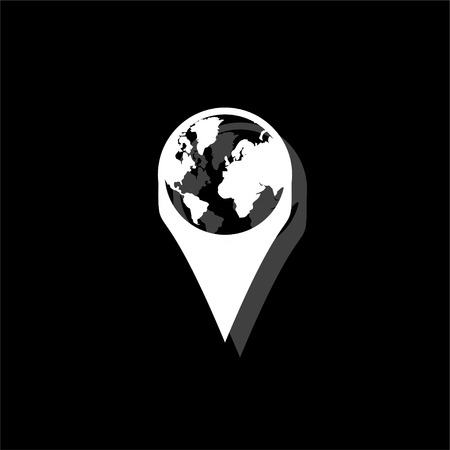 Globe pin. White flat simple icon with shadowのイラスト素材