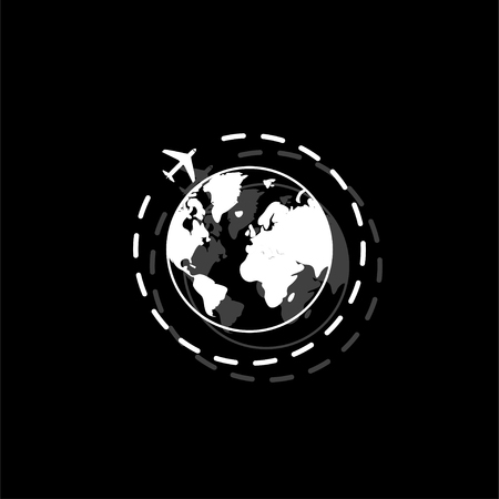 Around world. White flat simple icon with shadowのイラスト素材