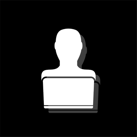 Businessman Working on Computer. White flat simple icon with shadowのイラスト素材