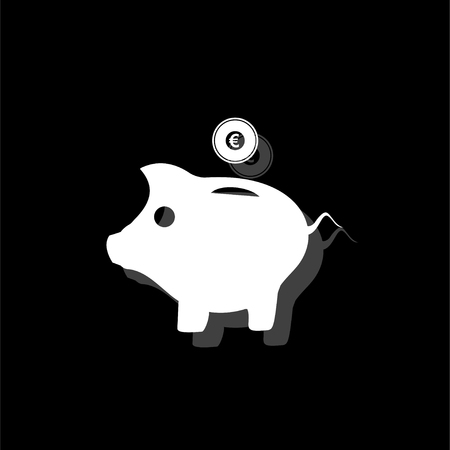 Pig Money Box. White flat simple icon with shadowのイラスト素材