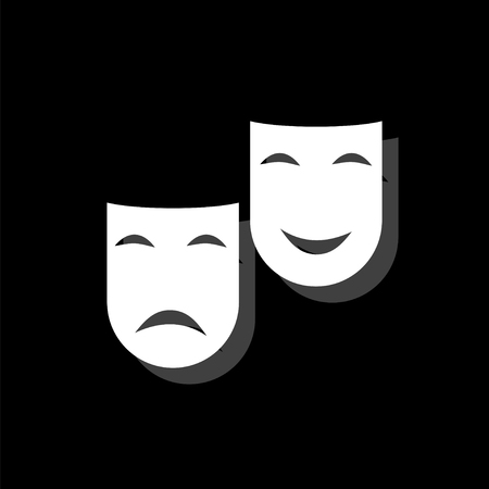 Comedy and tragedy theatrical masks. White flat simple icon with shadowのイラスト素材
