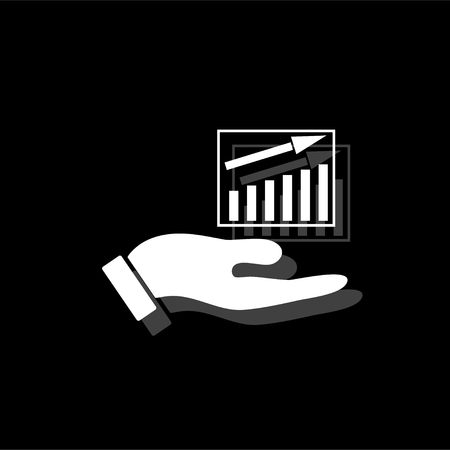 Growing graph holding by hand. White flat simple icon with shadowのイラスト素材