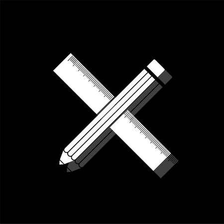 Pencil and ruler. White flat simple icon with shadowのイラスト素材
