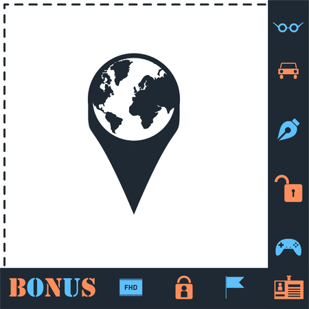 Globe pin. Perfect icon with bonus simple iconsのイラスト素材
