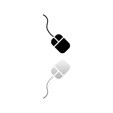 Computer mouse. Black symbol on white background. Simple illustration. Flat Vector Icon. Mirror Reflection Shadow. Can be used in web, mobile and UI UX projectのイラスト素材