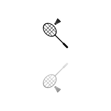 Badminton. Black symbol on white background. Simple illustration. Flat Vector Icon. Mirror Reflection Shadow.のイラスト素材
