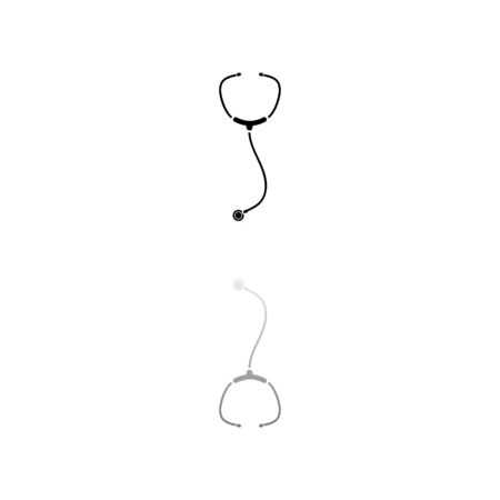 Stethoscope. Black symbol on white background. Simple illustration. Flat Vector Icon. Mirror Reflection Shadow.のイラスト素材