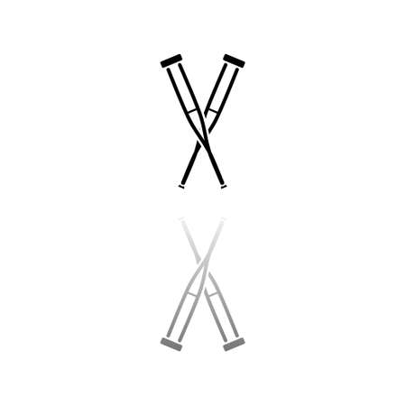 Crutches. Black symbol on white background. Simple illustration. Flat Vector Icon. Mirror Reflection Shadow.のイラスト素材