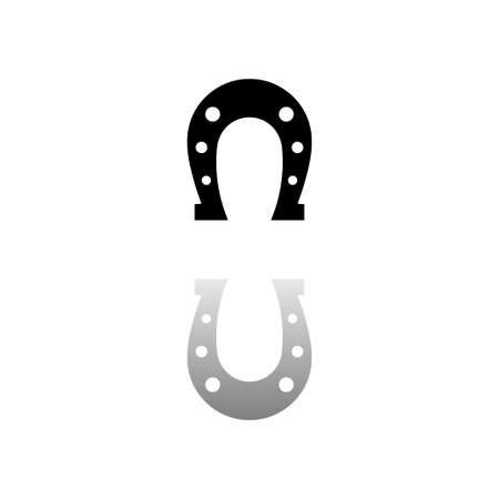 Horseshoe. Black symbol on white background. Simple illustration. Flat Vector Icon. Mirror Reflection Shadow. Can be used in logo, web, mobile and UI UX projectのイラスト素材
