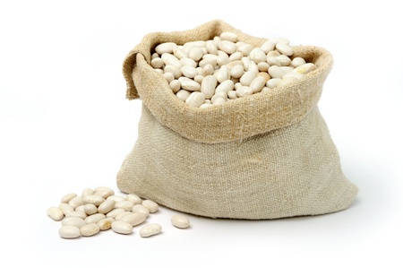 An image of white beans a textile sackの写真素材