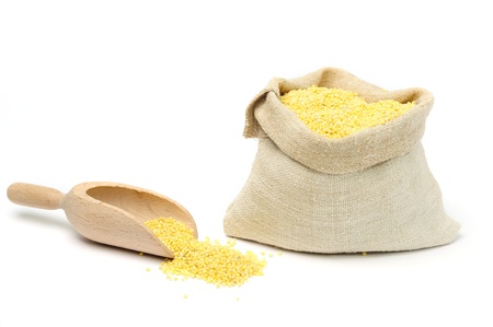 An image of raw millets in a bagの写真素材