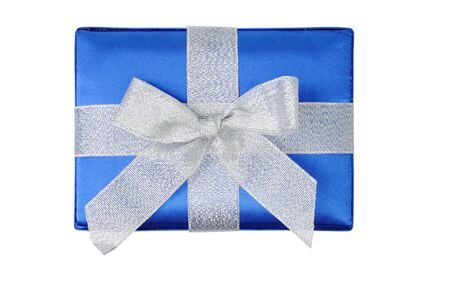 An image of gift box with silwer bow on whiteの写真素材