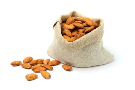 An image of a sack with ripe dried almondsの写真素材