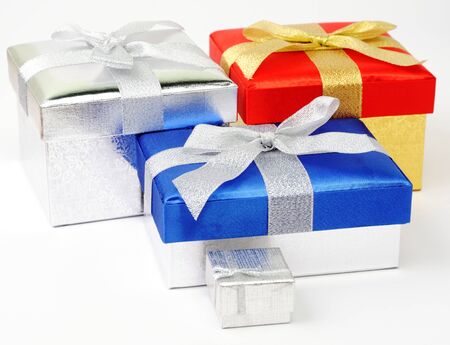 Set of gift boxes on white backgroundの写真素材