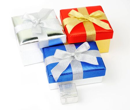 Set of gift boxes on white backgroundの写真素材