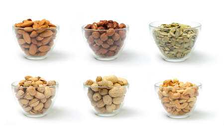 An image of a set of transparent bowls with foodの写真素材