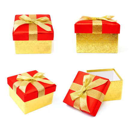 Set of golden boxes on white backgroundの写真素材