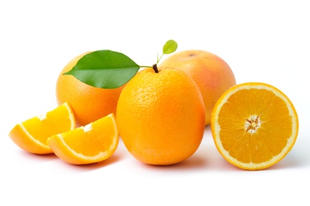 An image of bright fruits: oranges and grape-fruitsの写真素材