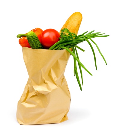 An image of healthy food in a brown paper bagの写真素材