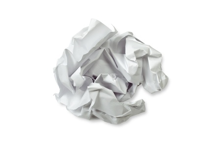 An image of crumpled paper ball isolated on whiteの写真素材