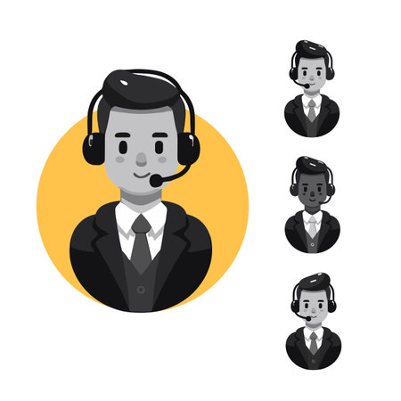 Monochromatic Depiction of Professional Call Center Employees in Black and Whiteのイラスト素材