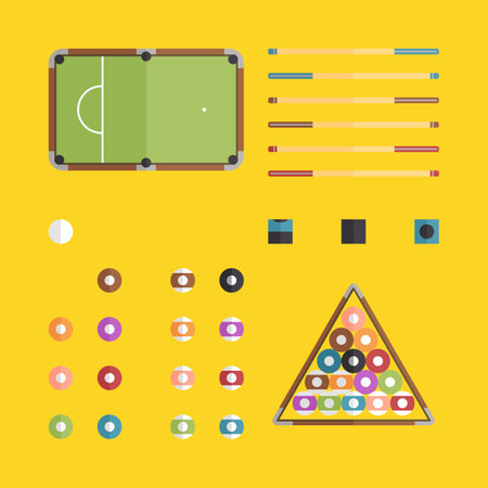 Flat billiards icons design with yellow background