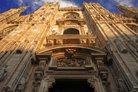 Duomo di Milano, Facade frontal below viewの写真素材