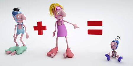 3d couple with the newborn enclosed back into an equationの写真素材