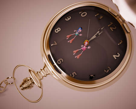 3d chracters  on the top of a clock