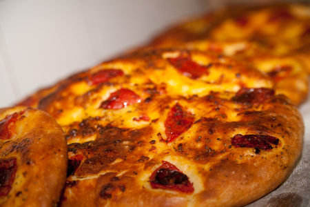 Focaccia with tomatoes from Italyの写真素材