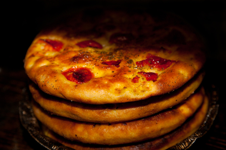 Focaccia with tomatoes from Italyの写真素材