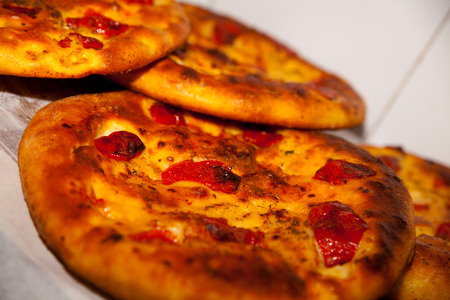 Focaccia with tomatoes from Italyの写真素材