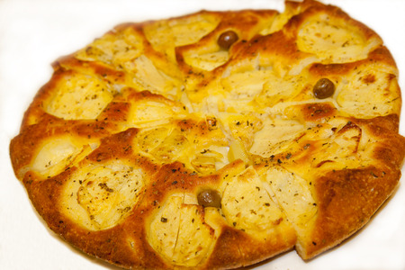 Focaccia with onions and olives from Italyの写真素材