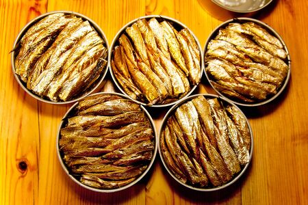 smoked sprats canned in a tinの写真素材
