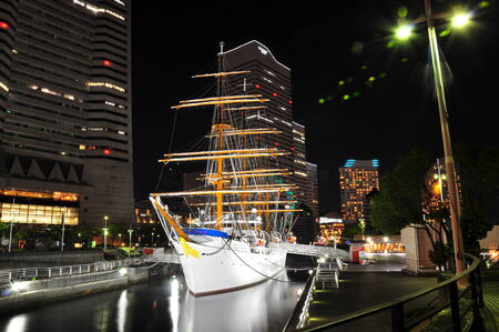 Yokohama, Japan-Minato-mirai at night.nihonmaruのeditorial素材