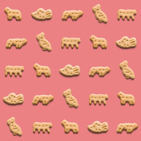 Rounded fresh crispy cookies on pink background. Seamless texture. Top viewの写真素材