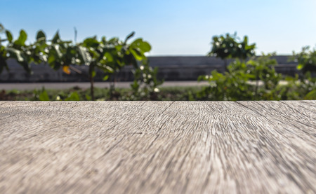 Wooden Top Table In Front of The Viewの写真素材