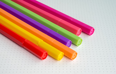 Colorful of Color Pens on White with Dot Backgoundの写真素材