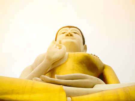 Big Great Beautiful Buddha Statue Meditation Sitting with Soft Light in Local Temple, Thailand.の写真素材