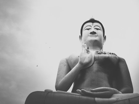 Big Great Beautiful Buddha Statue Meditation Sitting in Local Temple, Thailand. Black and White Styleの写真素材