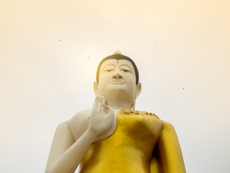 Big Great Beautiful Buddha Statue Meditation Sitting with Soft Light in Local Temple, Thailandの写真素材