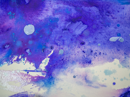 Abstract blend color of blue and purple acrylic art painting on white canvas background.の写真素材