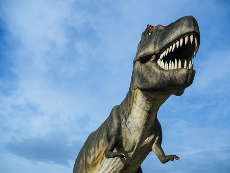 Dinosaur Tyrannosaurus Rex on blue sky background with space.の写真素材