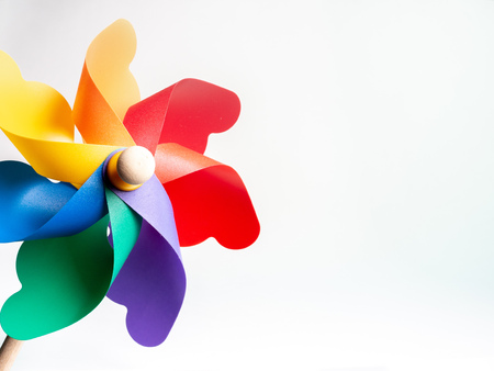 Beautiful colorful pinwheel isolated on white background with copy space.の写真素材