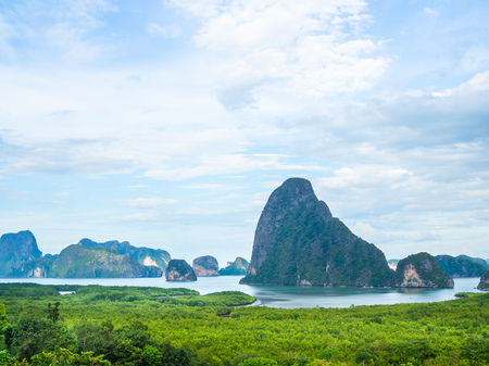 Beautiful seascape view of Phang-nga, unseen place called Samet Nangshe in Phang-nga province, southern of Thailand.の写真素材