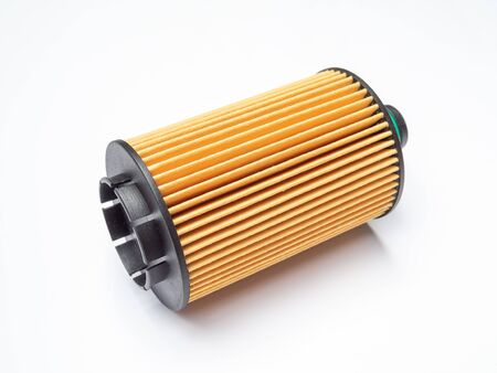 Oil filter. Car fuel filter isolated on white backgroundの写真素材