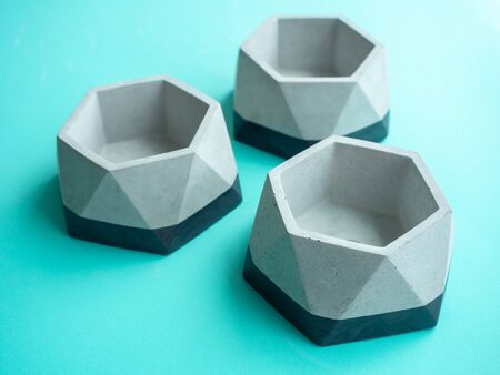 Empty modern geometric concrete planters. Beautiful  concrete pots.の写真素材