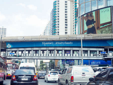 Bangkok, Thailand - March 25, 2020: Asoke junction, Traffic jams on Sukhumvit 23 road in Bangkok, Thailand.のeditorial素材