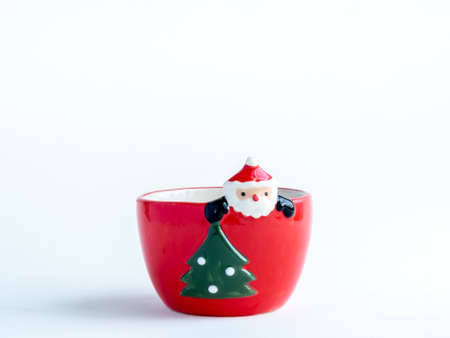 Christmas object concept, empty red cute Santa Claus plant pot with christmas tree isolated on white background with copy space.の写真素材